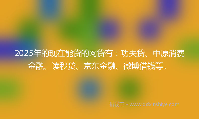 2025年的现在能贷的网贷有：功夫贷、中原消费金融、读秒贷、京东金融、微博借钱等。