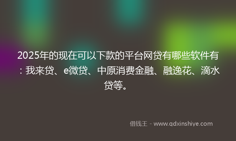 2025年的现在可以下款的平台网贷有哪些软件有：我来贷、e微贷、中原消费金融、融逸花、滴水贷等。