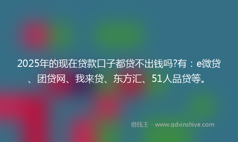 2025年的现在贷款口子都贷不出钱吗?有：e微贷、团贷网、我来贷、东方汇、51人品贷等。