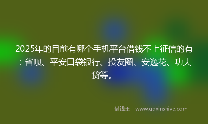 2025年的目前有哪个手机平台借钱不上征信的有：省呗、平安口袋银行、投友圈、安逸花、功夫贷等。