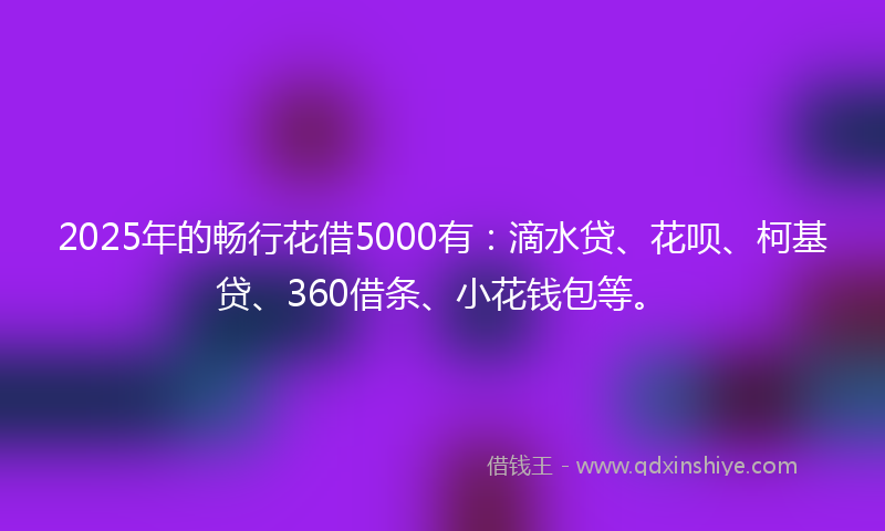 2025年的畅行花借5000有：滴水贷、花呗、柯基贷、360借条、小花钱包等。