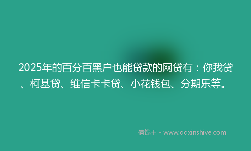 2025年的百分百黑户也能贷款的网贷有：你我贷、柯基贷、维信卡卡贷、小花钱包、分期乐等。