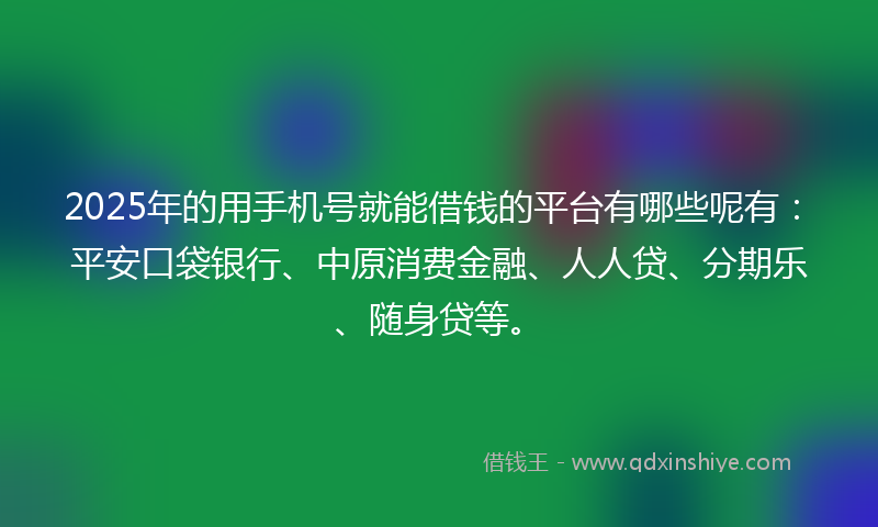 2025年的用手机号就能借钱的平台有哪些呢有：平安口袋银行、中原消费金融、人人贷、分期乐、随身贷等。