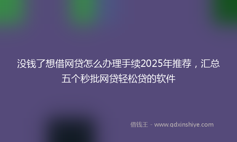 没钱了想借网贷怎么办理手续2025年推荐，汇总五个秒批网贷轻松贷的软件