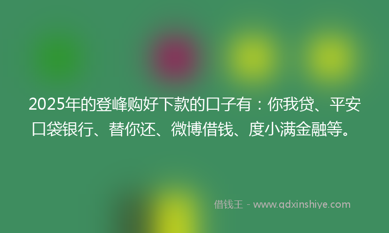 2025年的登峰购好下款的口子有：你我贷、平安口袋银行、替你还、微博借钱、度小满金融等。