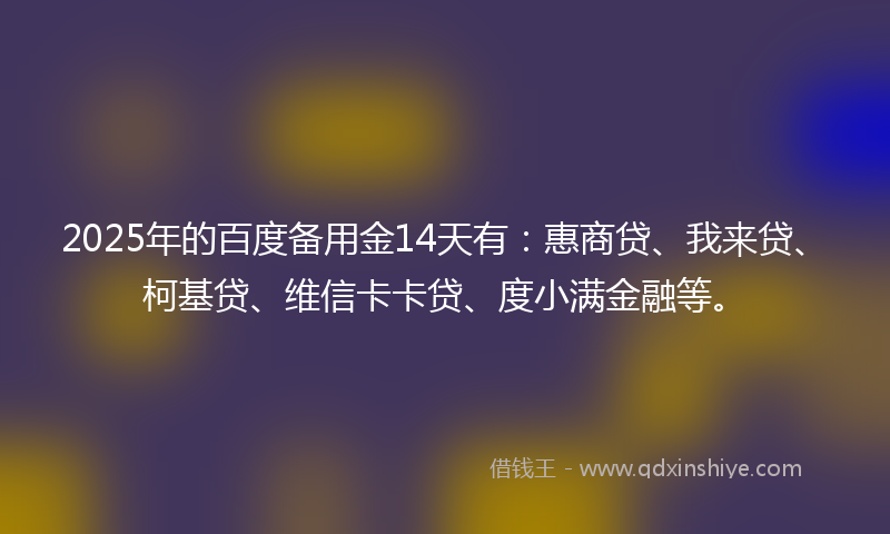 2025年的百度备用金14天有：惠商贷、我来贷、柯基贷、维信卡卡贷、度小满金融等。