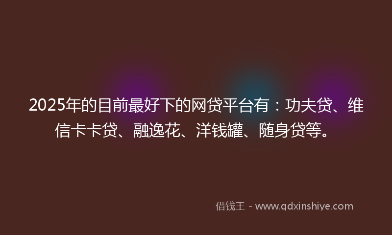 2025年的目前最好下的网贷平台有：功夫贷、维信卡卡贷、融逸花、洋钱罐、随身贷等。