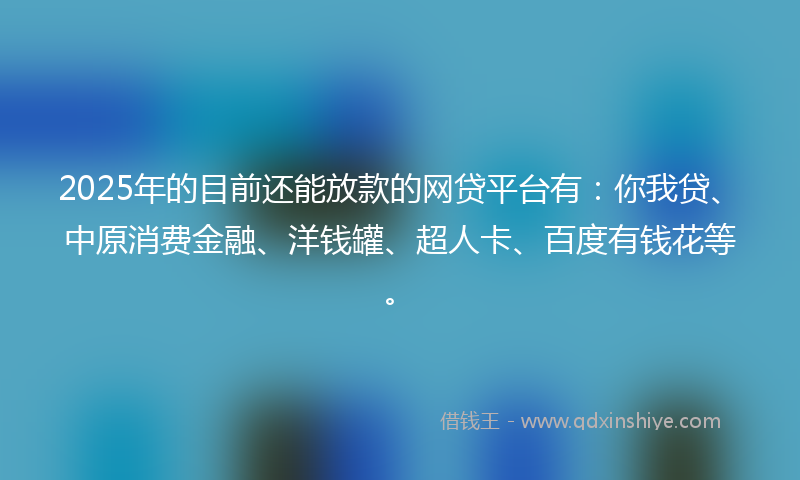2025年的目前还能放款的网贷平台有：你我贷、中原消费金融、洋钱罐、超人卡、百度有钱花等。