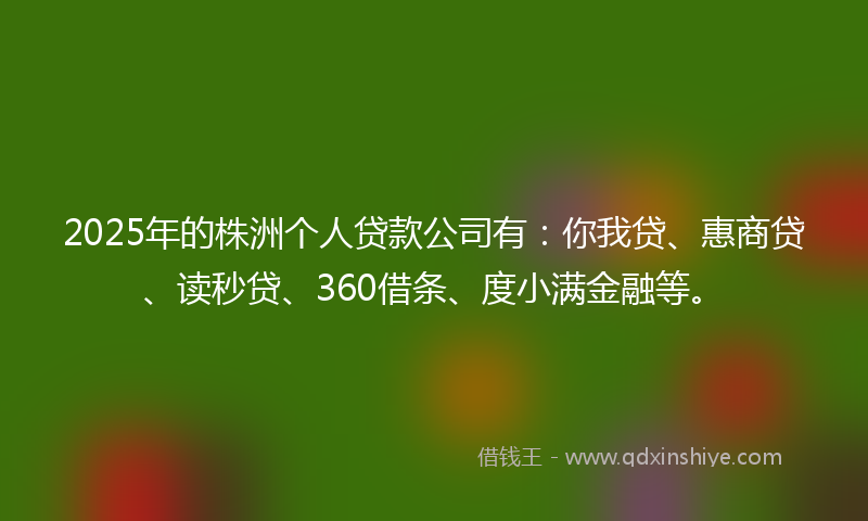 2025年的株洲个人贷款公司有:你我贷、惠商贷、读秒贷、360借条、度小满金融等。