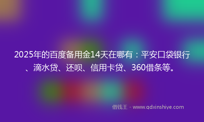 2025年的百度备用金14天在哪有：平安口袋银行、滴水贷、还呗、信用卡贷、360借条等。
