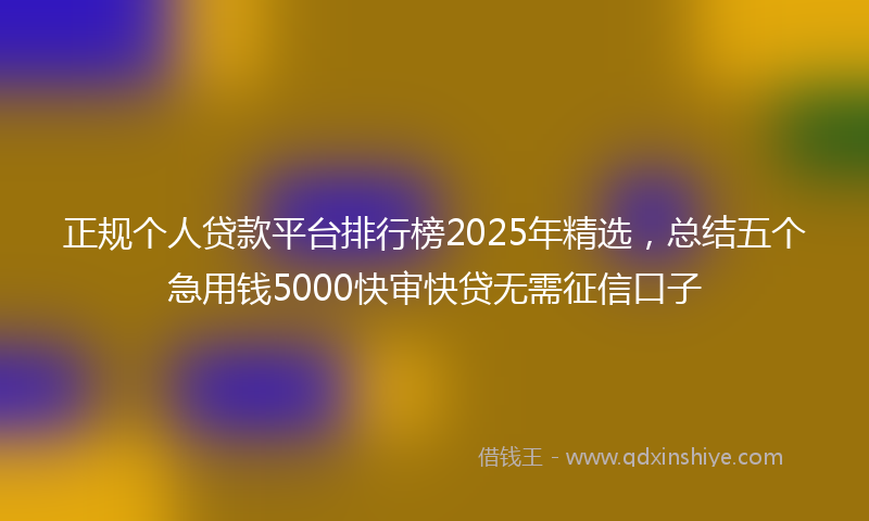 正规个人贷款平台排行榜2025年精选,总结五个急用钱5000快审快贷无需征信口子