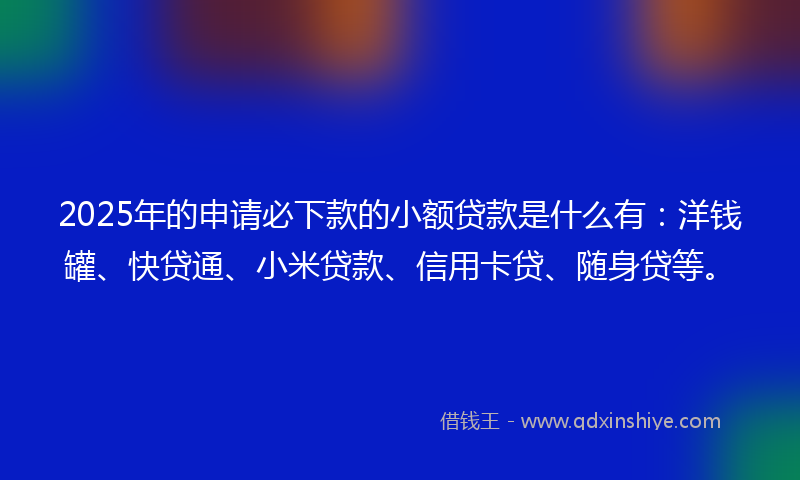 2025年的申请必下款的小额贷款是什么有：洋钱罐、快贷通、小米贷款、信用卡贷、随身贷等。