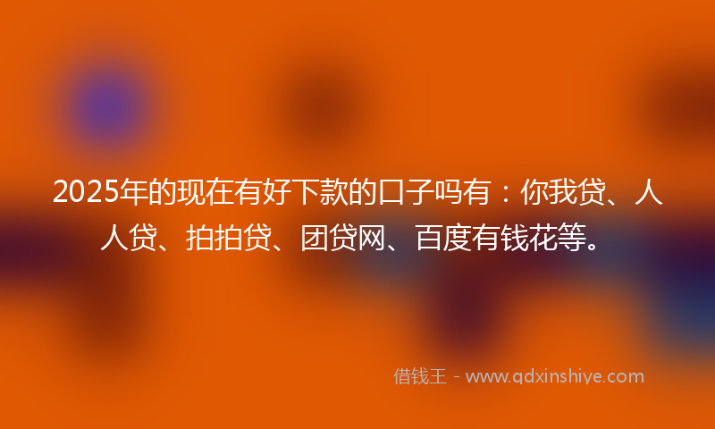 2025年的现在有好下款的口子吗有：你我贷、人人贷、拍拍贷、团贷网、百度有钱花等。