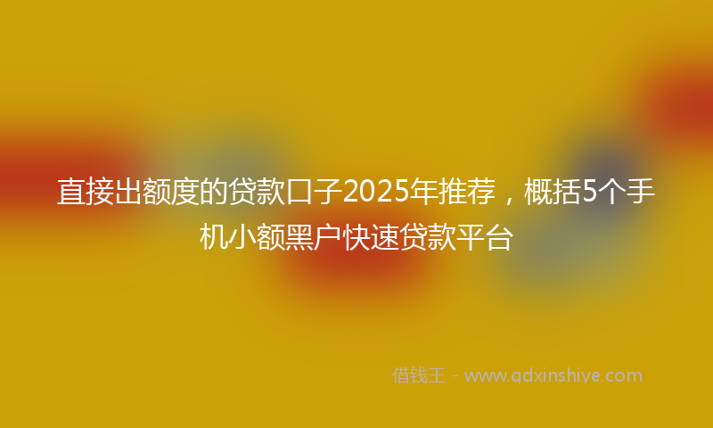 直接出额度的贷款口子2025年推荐，概括5个手机小额黑户快速贷款平台