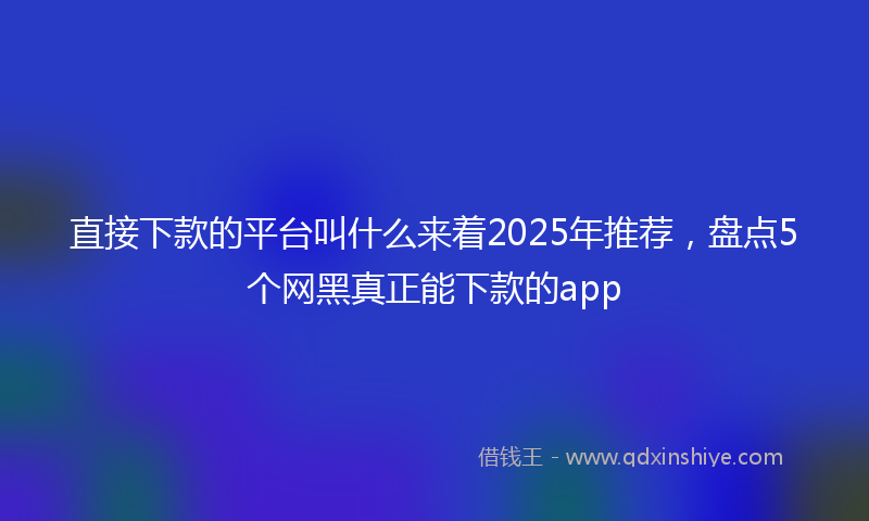 直接下款的平台叫什么来着2025年推荐，盘点5个网黑真正能下款的app