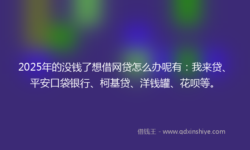 2025年的没钱了想借网贷怎么办呢有：我来贷、平安口袋银行、柯基贷、洋钱罐、花呗等。