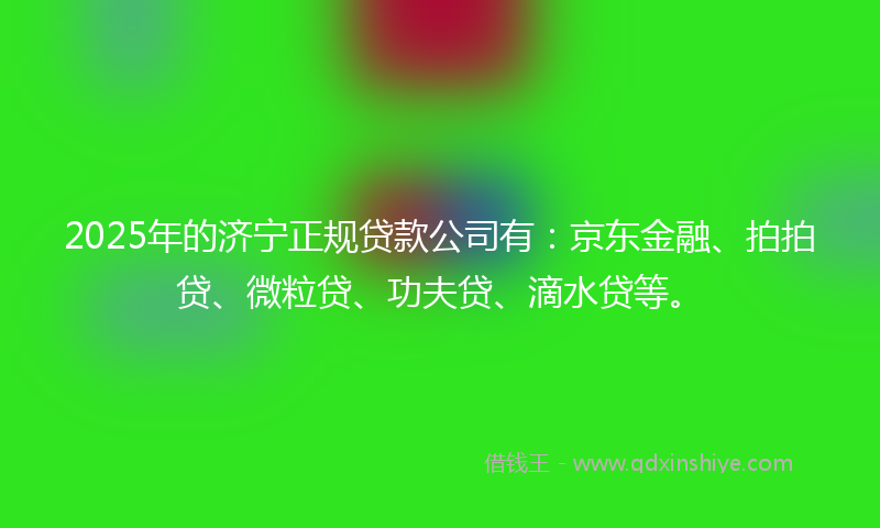 2025年的济宁正规贷款公司有：京东金融、拍拍贷、微粒贷、功夫贷、滴水贷等。