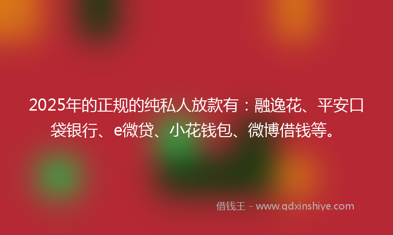 2025年的正规的纯私人放款有：融逸花、平安口袋银行、e微贷、小花钱包、微博借钱等。
