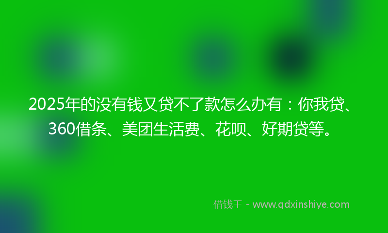 2025年的没有钱又贷不了款怎么办有：你我贷、360借条、美团生活费、花呗、好期贷等。