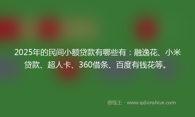 2025年的民间小额贷款有哪些有：融逸花、小米贷款、超人卡、360借条、百度有钱花等。