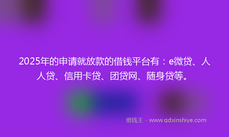 2025年的申请就放款的借钱平台有：e微贷、人人贷、信用卡贷、团贷网、随身贷等。