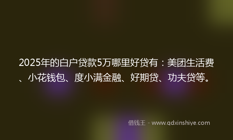 2025年的白户贷款5万哪里好贷有：美团生活费、小花钱包、度小满金融、好期贷、功夫贷等。