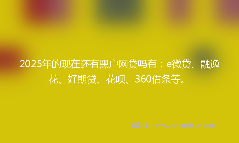 2025年的现在还有黑户网贷吗有：e微贷、融逸花、好期贷、花呗、360借条等。