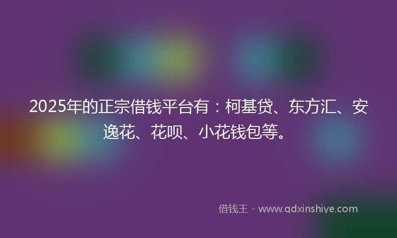 2025年的正宗借钱平台有：柯基贷、东方汇、安逸花、花呗、小花钱包等。