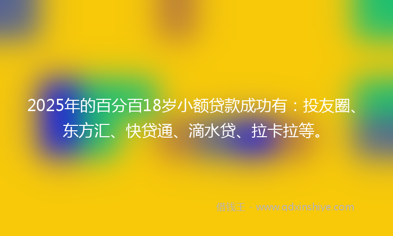 2025年的百分百18岁小额贷款成功有:投友圈、东方汇、快贷通、滴水贷、拉卡拉等。