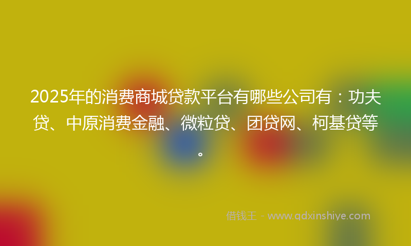 2025年的消费商城贷款平台有哪些公司有：功夫贷、中原消费金融、微粒贷、团贷网、柯基贷等。