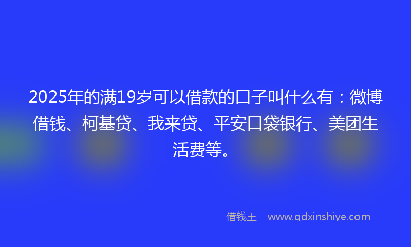 2025年的满19岁可以借款的口子叫什么有：微博借钱、柯基贷、我来贷、平安口袋银行、美团生活费等。