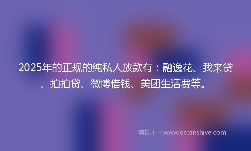 2025年的正规的纯私人放款有：融逸花、我来贷、拍拍贷、微博借钱、美团生活费等。
