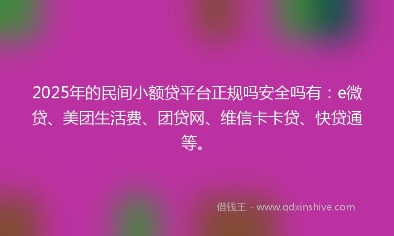2025年的民间小额贷平台正规吗安全吗有：e微贷、美团生活费、团贷网、维信卡卡贷、快贷通等。