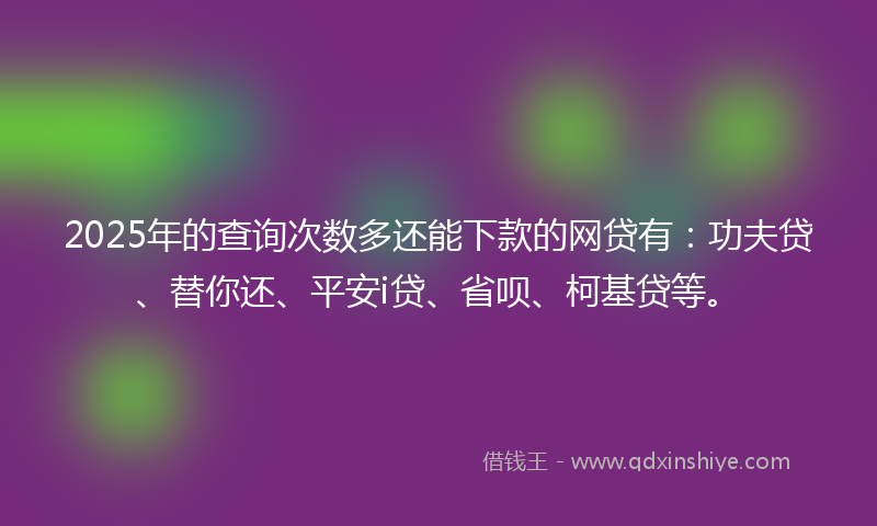 2025年的查询次数多还能下款的网贷有：功夫贷、替你还、平安i贷、省呗、柯基贷等。