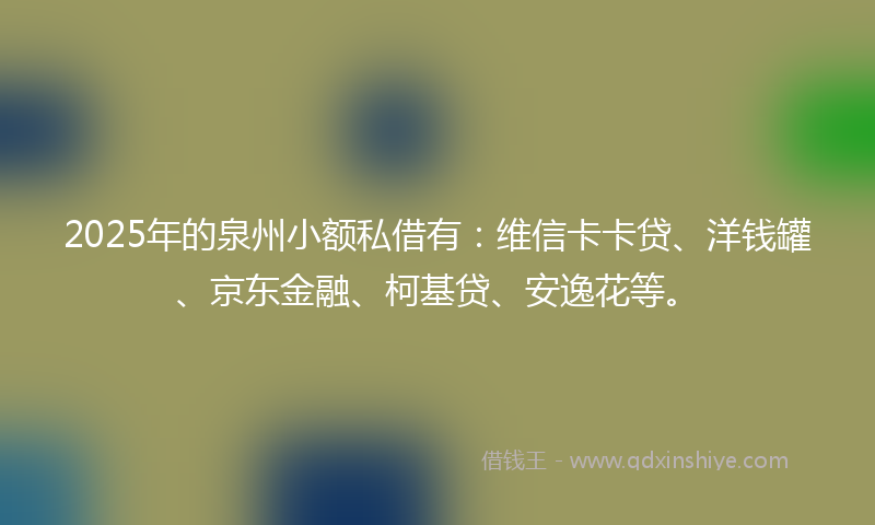 2025年的泉州小额私借有：维信卡卡贷、洋钱罐、京东金融、柯基贷、安逸花等。