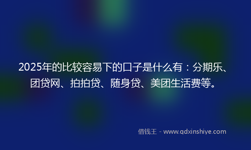 2025年的比较容易下的口子是什么有：分期乐、团贷网、拍拍贷、随身贷、美团生活费等。
