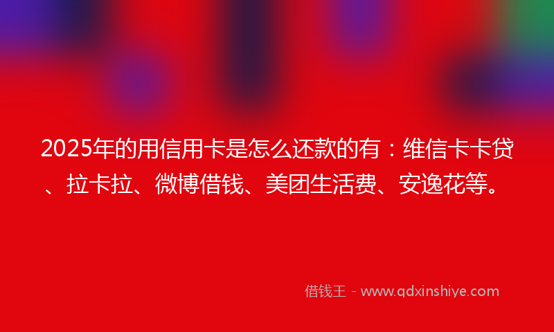 2025年的用信用卡是怎么还款的有：维信卡卡贷、拉卡拉、微博借钱、美团生活费、安逸花等。
