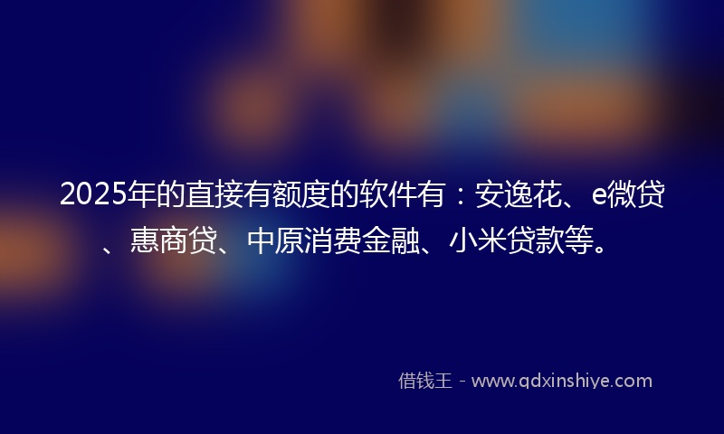 2025年的直接有额度的软件有：安逸花、e微贷、惠商贷、中原消费金融、小米贷款等。