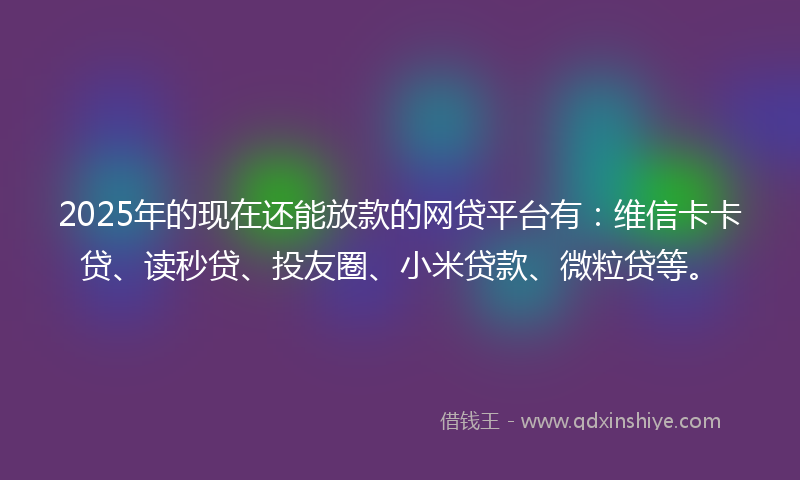 2025年的现在还能放款的网贷平台有:维信卡卡贷、读秒贷、投友圈、小米贷款、微粒贷等。