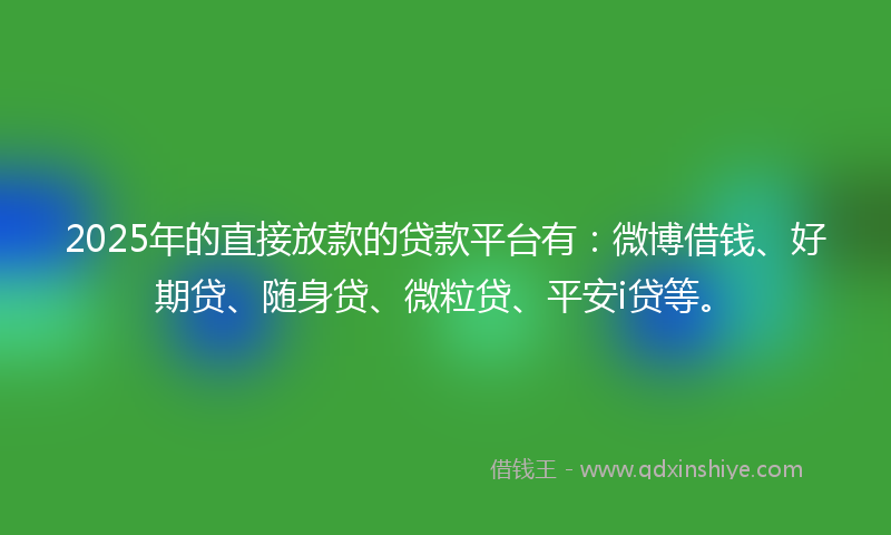 2025年的直接放款的贷款平台有：微博借钱、好期贷、随身贷、微粒贷、平安i贷等。