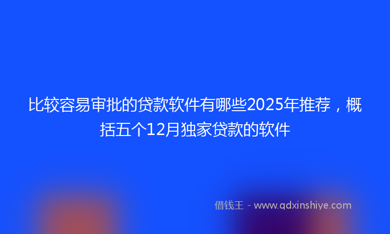 比较容易审批的贷款软件有哪些2025年推荐，概括五个12月独家贷款的软件