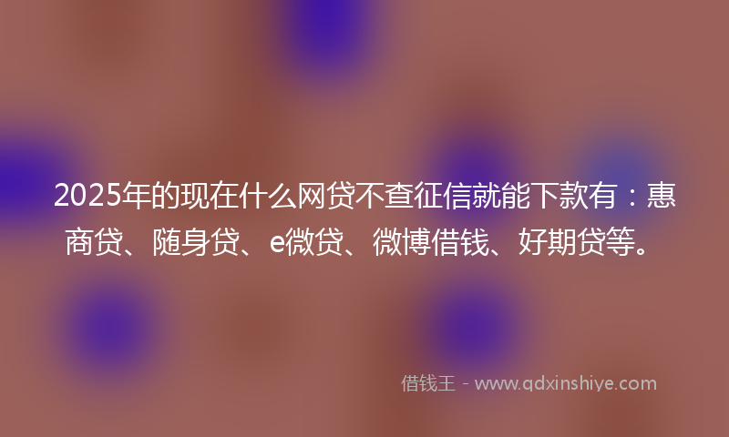 2025年的现在什么网贷不查征信就能下款有：惠商贷、随身贷、e微贷、微博借钱、好期贷等。