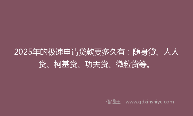 2025年的极速申请贷款要多久有：随身贷、人人贷、柯基贷、功夫贷、微粒贷等。