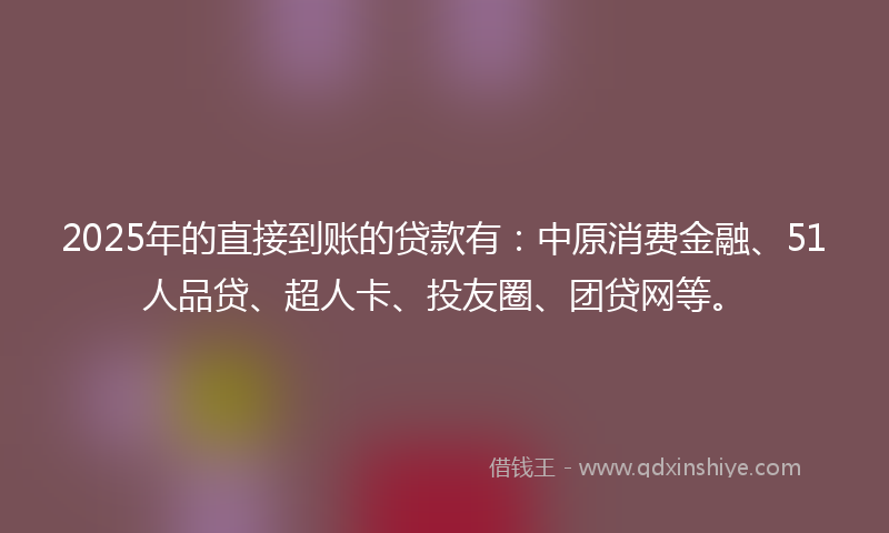 2025年的直接到账的贷款有：中原消费金融、51人品贷、超人卡、投友圈、团贷网等。