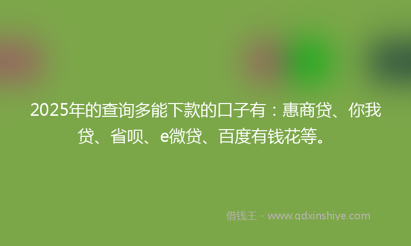 2025年的查询多能下款的口子有：惠商贷、你我贷、省呗、e微贷、百度有钱花等。