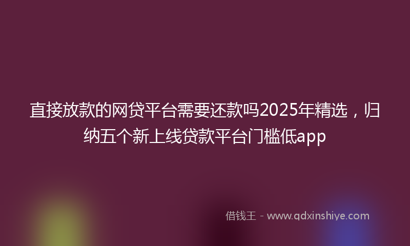 直接放款的网贷平台需要还款吗2025年精选，归纳五个新上线贷款平台门槛低app