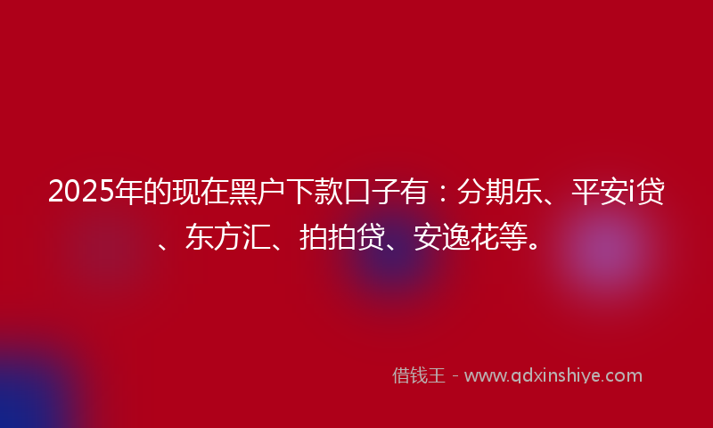 2025年的现在黑户下款口子有:分期乐、平安i贷、东方汇、拍拍贷、安逸花等。
