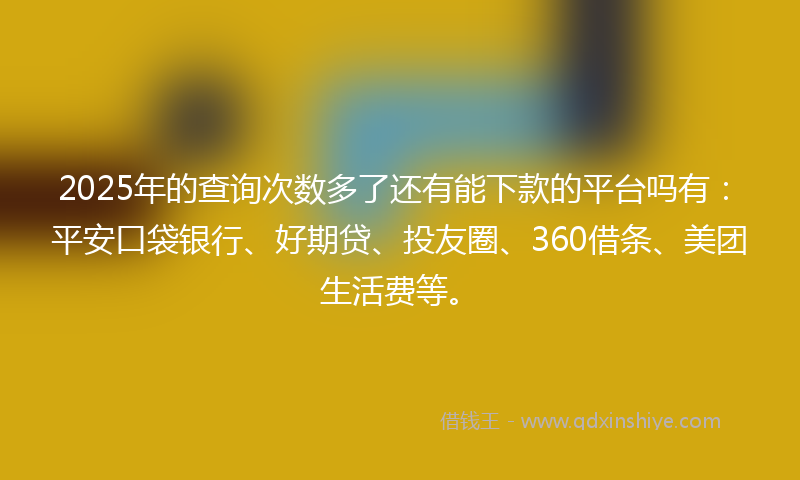 2025年的查询次数多了还有能下款的平台吗有：平安口袋银行、好期贷、投友圈、360借条、美团生活费等。
