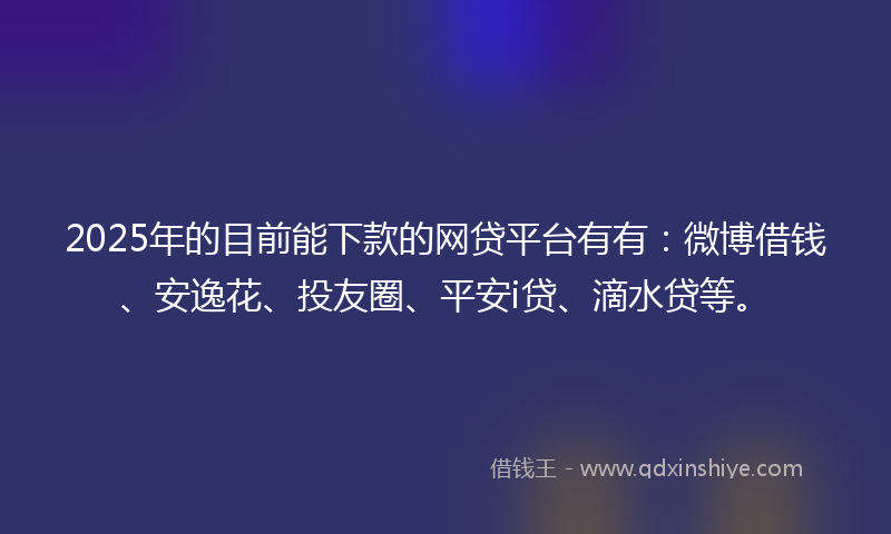 2025年的目前能下款的网贷平台有有：微博借钱、安逸花、投友圈、平安i贷、滴水贷等。