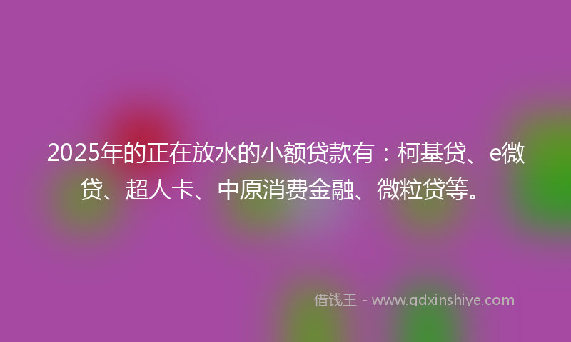 2025年的正在放水的小额贷款有：柯基贷、e微贷、超人卡、中原消费金融、微粒贷等。